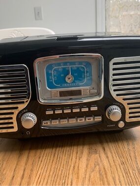 Crosley Corsair Black and Silver Portable CD Player with Bluetooth Clock Radio